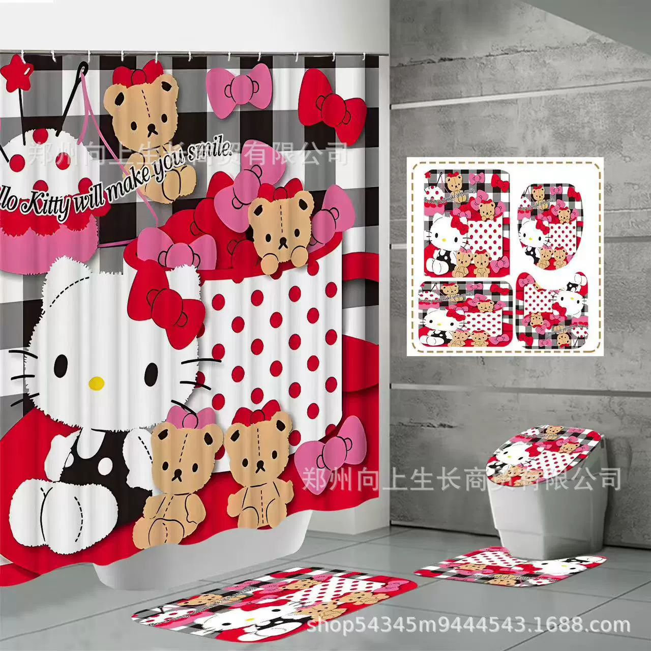 Hello Kitty водонепроницаемая занавеска, туалет, коврик, для импорта