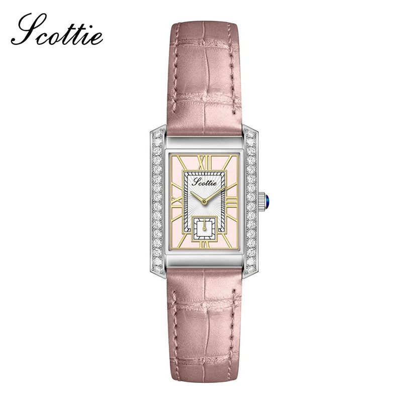 Женские часы (SCOTTIE 9655) квадратный корпус, стальная браслет, циферблат с кристаллами, независимые секунды
