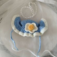宠物钩织帽子手工钩织蓝蛋黄帽粉蛋黄帽宠物帽子猫狗帽子秋冬季