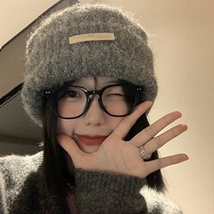 秋冬时尚百搭大头围贴布毛线帽韩系复古休闲保暖帽防风护耳针织帽