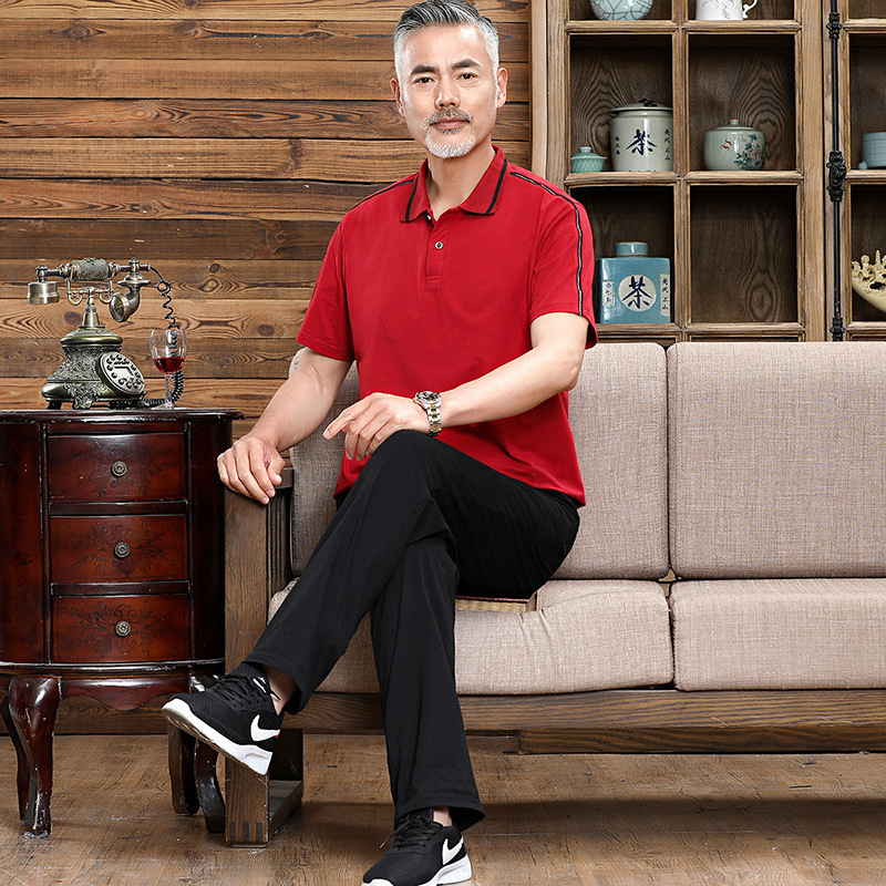 Verano nuevo estilo traje deportivo de mediana edad y ancianos pantalones de manga corta para hombre camiseta cuello redondo vestido de papá ropa casual traje delgado