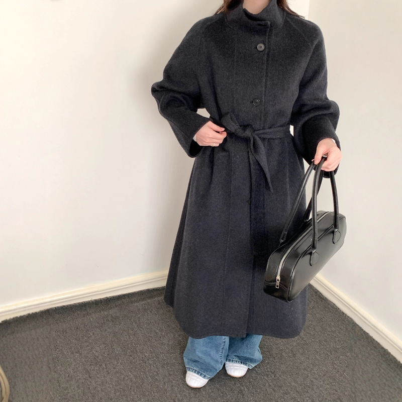 New Stand-Up Collar Korean Style Double-Sided Cashmere Coat for Women, Loose Fit, Simple Retro Design Wool Coat for Autumn and Winter New Stand-Up Collar Korean Style Double-Sided Cashmere Coat for Women, Loose Fit, Simple Retro Design Wool Coat for Autumn and Winter