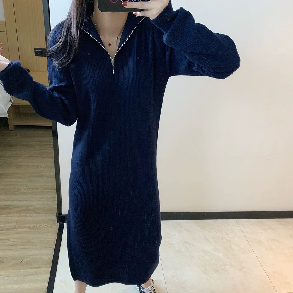 Платье на молнии с разрезом 8617, нежная юбка с v-образным вырезом, популярная сексуальная вязаная шерстяная длинная юбка, женская одежда