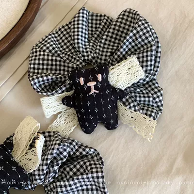Academy-style navy blue bear lace bow hair tie, 2026 new model, high-end, stylish, versatile hair band (Saç üçün rezinlər) - bear-hair-tie