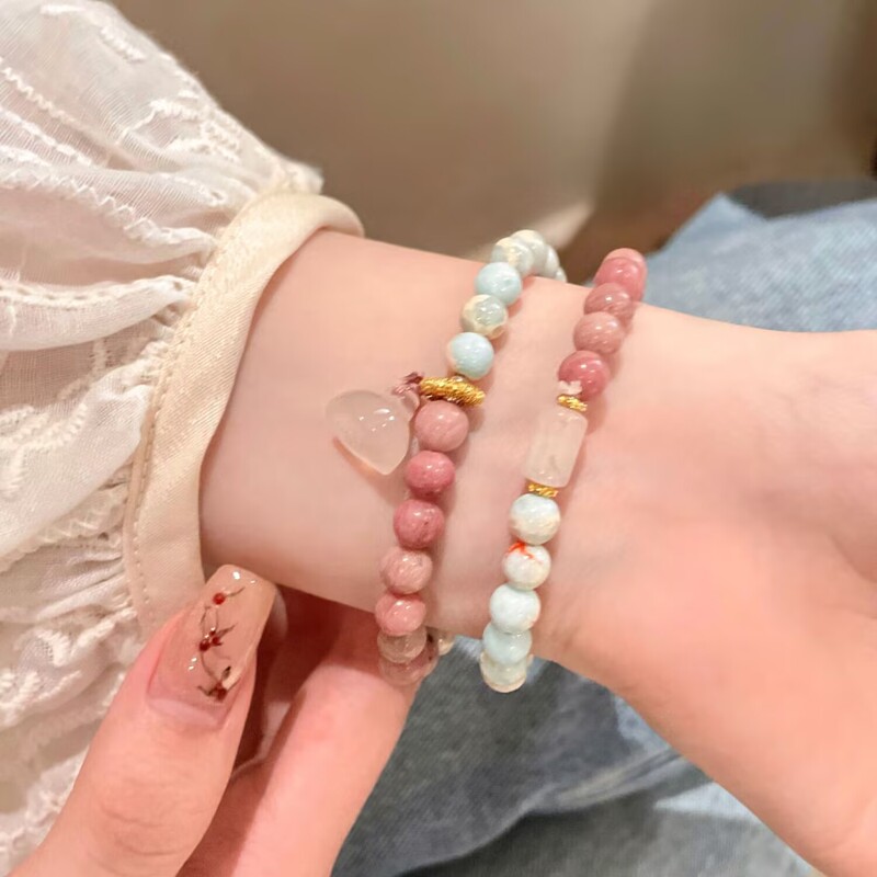 New Chinese-Style Cultural and Creative Shoushan Stone Double-Circle Bestie Exquisite Couple Bracelet High-Value Rhodolite Transfer Bead Women's Bracelet