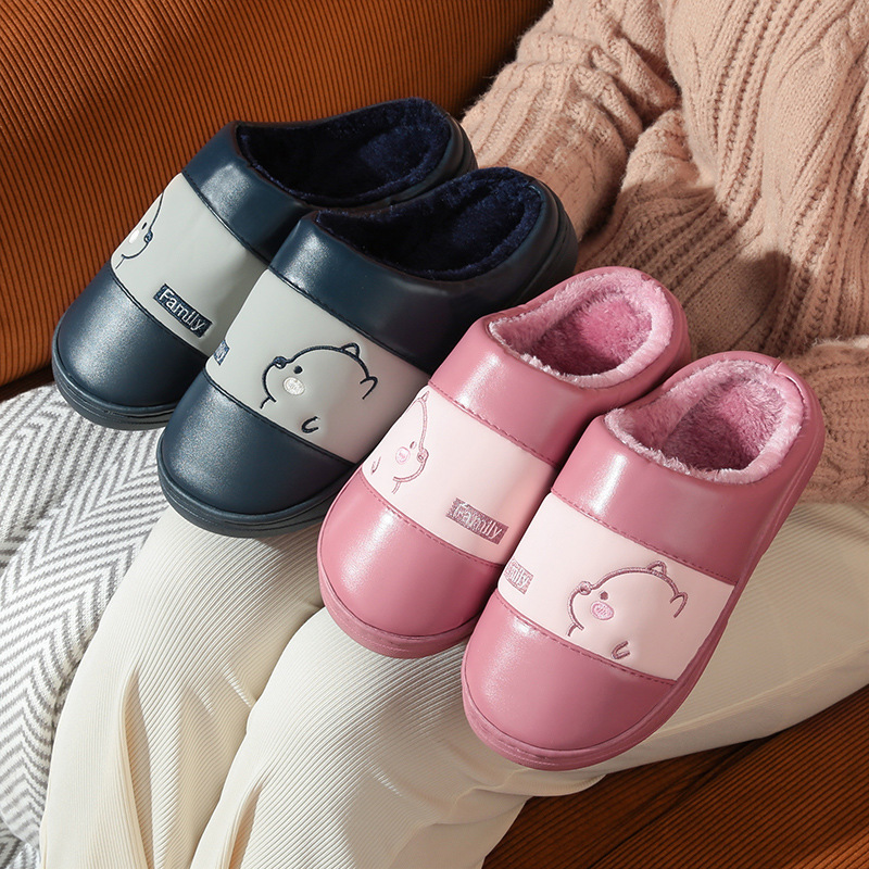 Loafers waterproof cotton slippers winter home couple thick bottom non-slip indoor warm plush slippers for home female winter