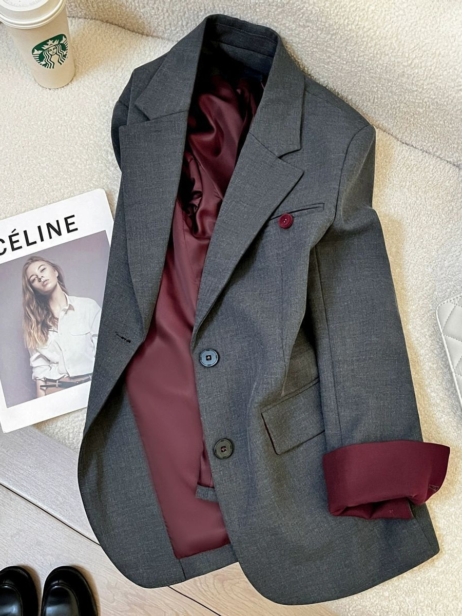 Qadın üçün boz blazer, slim kəsilişli, yüngül casual gödəkçə