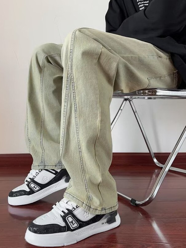 Stitching and aging men's American streetwear cool punk style pants summer loose trendy casual wide-leg trousers