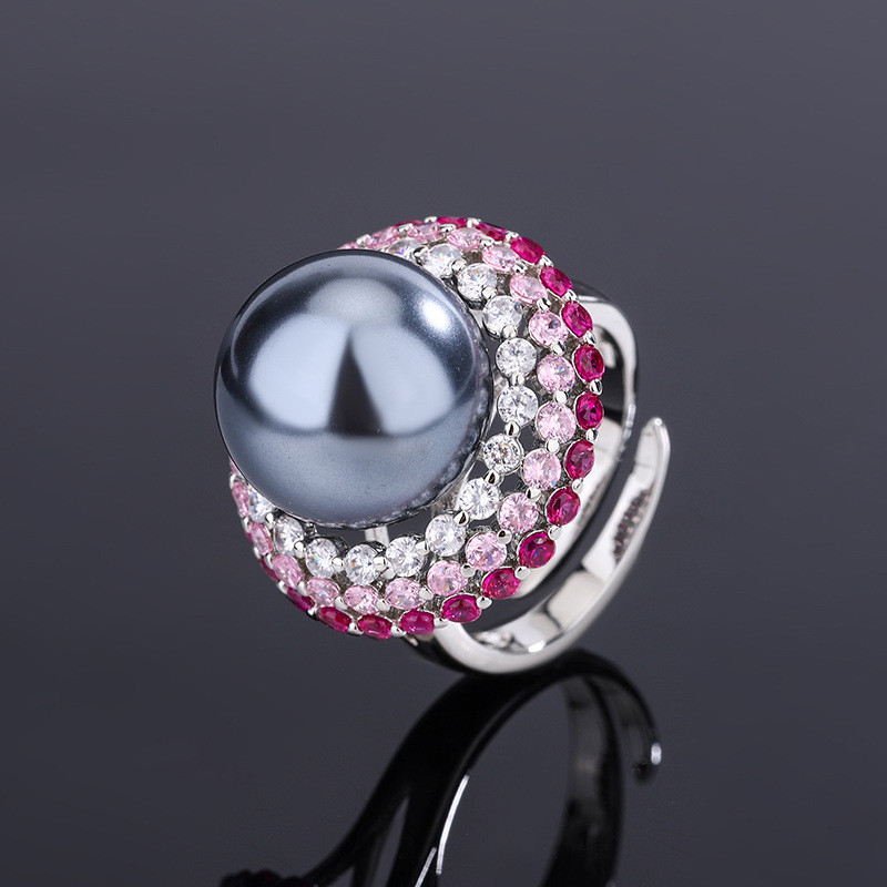 Joyas de Zhuang Shengsheng con fondo de cobre chapado en oro, tesoro de color de simulación con incrustaciones de perlas grises, traje de tres piezas para mujer 14-12mm