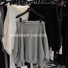 十三行2025早秋新款韩版时尚百搭显瘦斜肩长袖卫衣女宽松休闲上衣