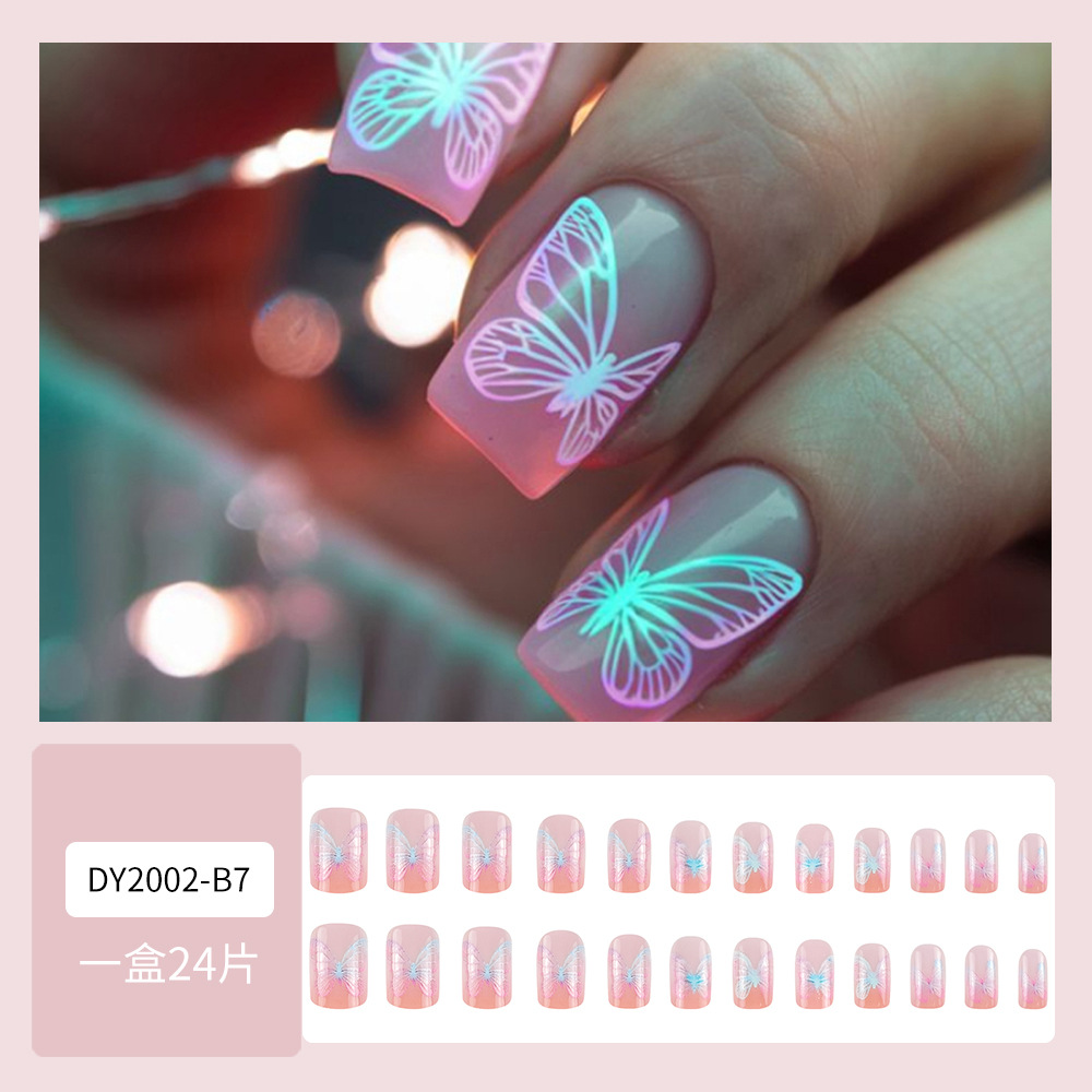 Dancing, coloridas mariposas, uñas, 24 piezas, chicas calientes, uñas de cabeza plana, parches de uñas de venta caliente transfronterizos image 3