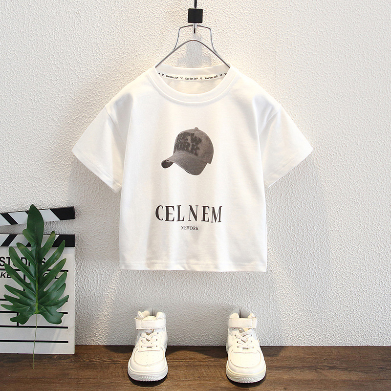 7986 camiseta de manga corta para niños 2025 nueva ropa de verano para niños, estilo guapo, verano para bebés, camiseta de media manga para niños, marea