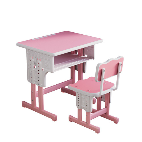 The colorful painted children's study desk and chair set with adjustable height, suitable for primary and middle school students, writing desk for tutoring class and kindergarten, bookcase and chair combination