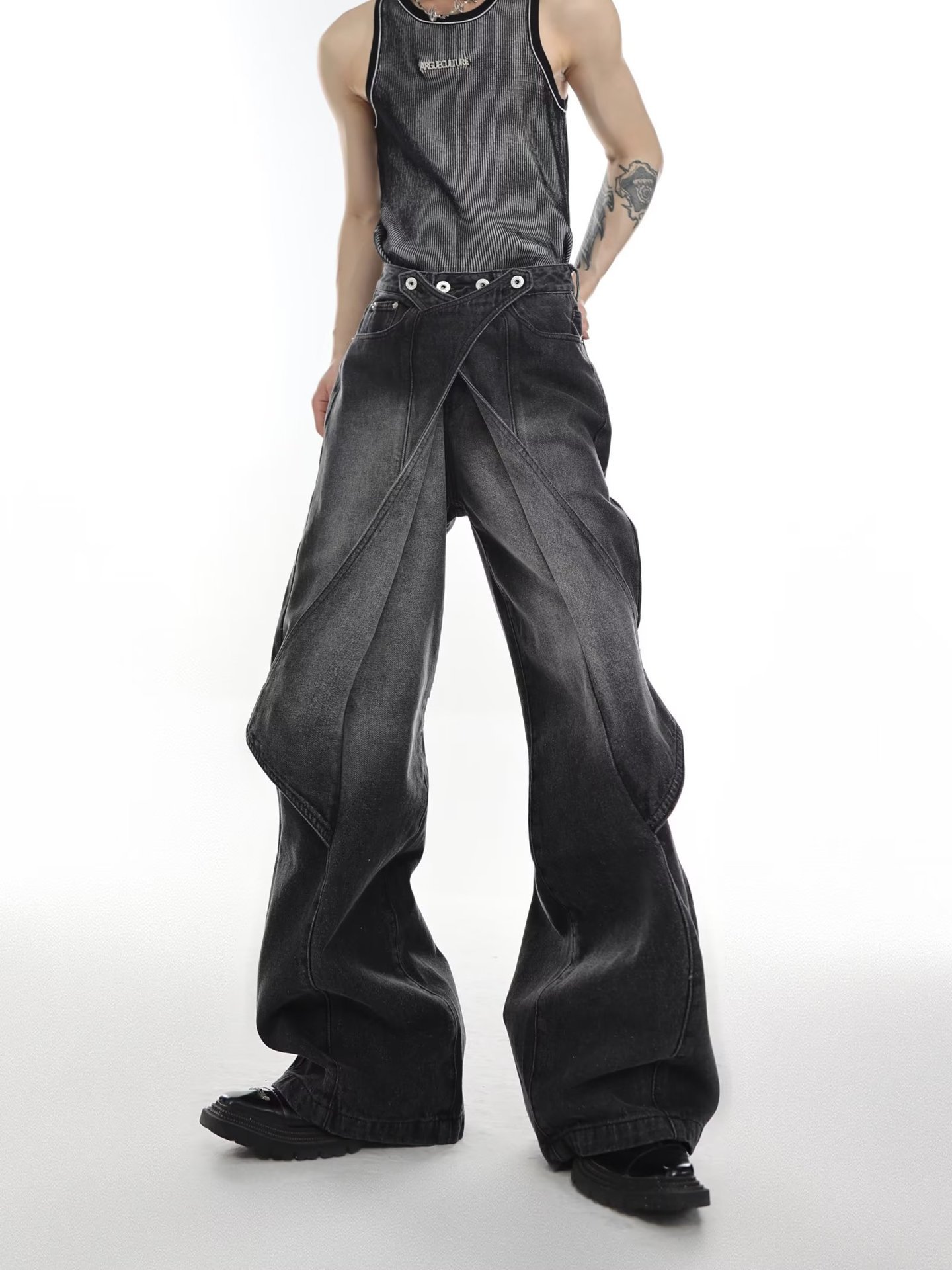 BAGGY JEANS美式小众重工做旧牛仔裤男解构裁片设计感可变喇叭裤