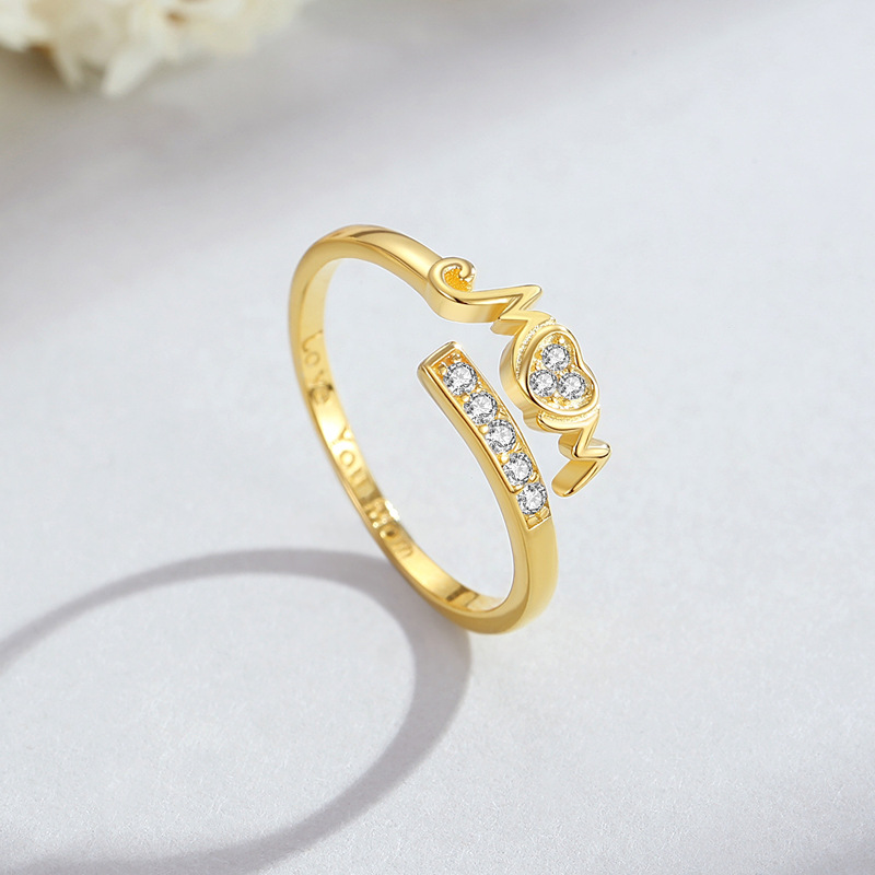 Mom madre e hija Europa y América amor anillo de plata esterlina S925ins venta caliente letras de circón madre moda anillo del día de la madre