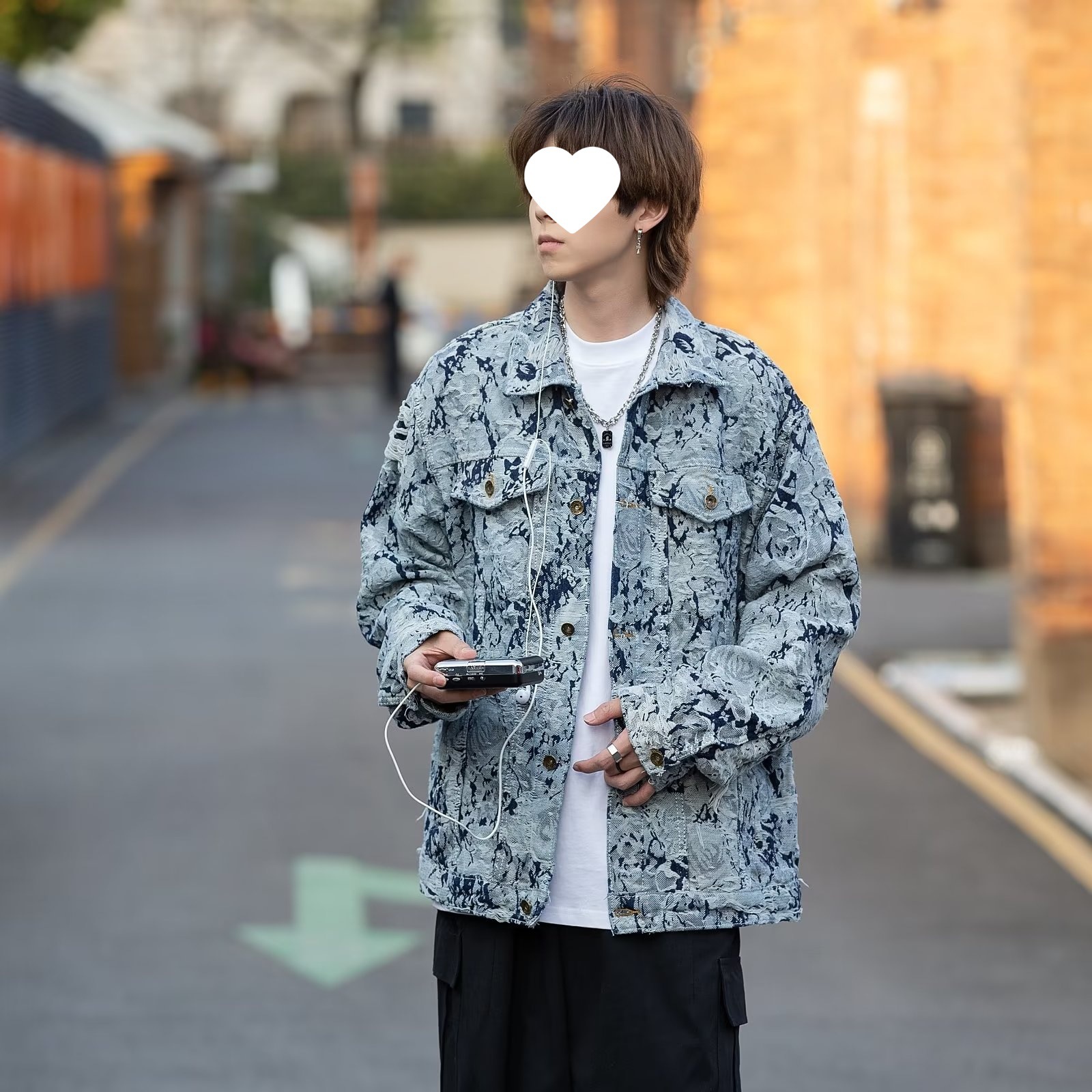 (2개) 데님 코트 남자의 봄 새로운 패션 패션 브랜드 옷깃 재킷 그물 인기있는 잘 생긴 캐주얼 탑