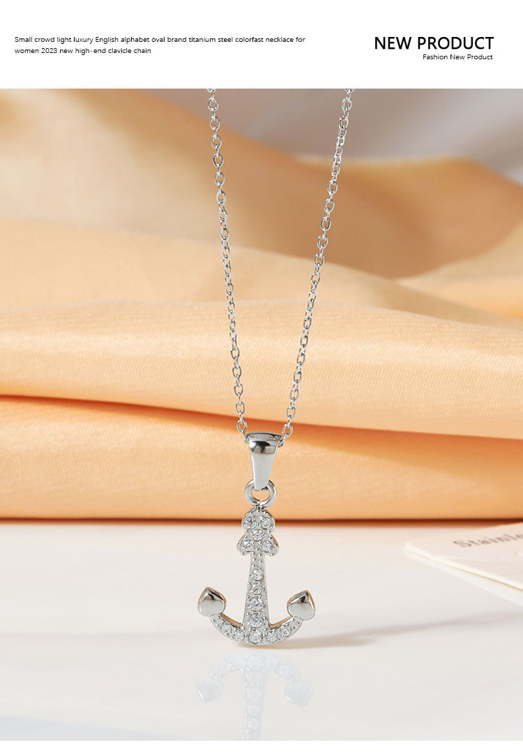 Collana semplice in acciaio al titanio con nave pirata vintage, stile hip hop, ancora, punk, non sbiadisce, con zircone femminile, catena per clavicola con senso avanzato_voghion.com