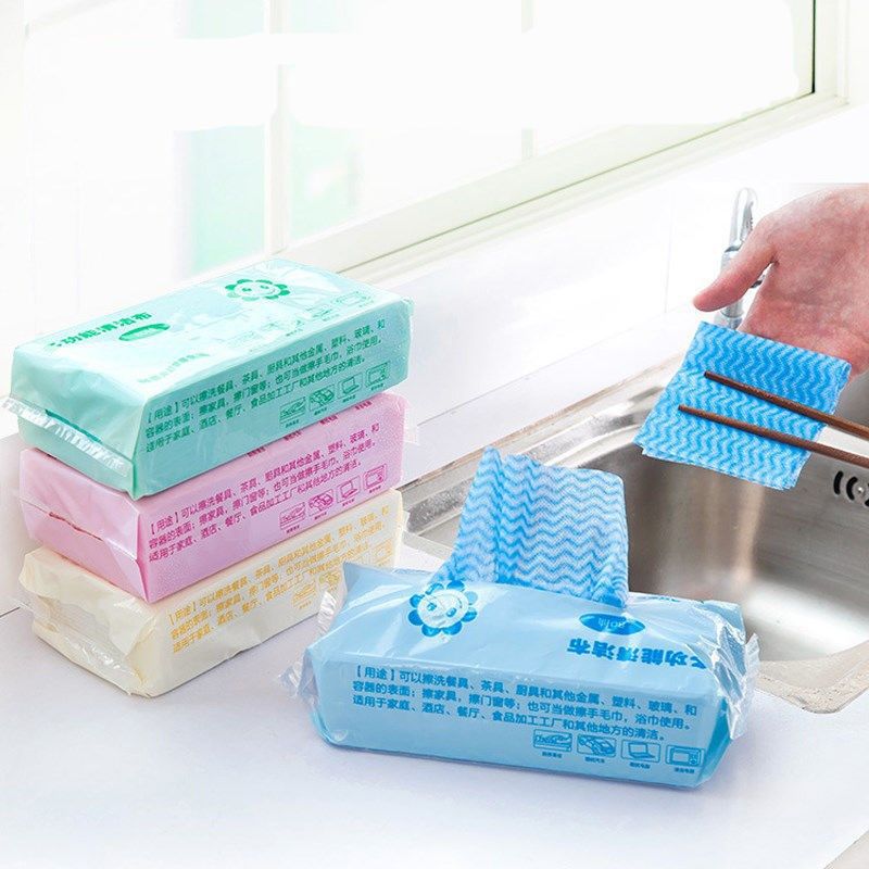Disposable Non-Woven Lazy Rag Household Cleaning Towel Scouring Pad Kitchen Dishwashing Cloth Removable Non-Stick Oil