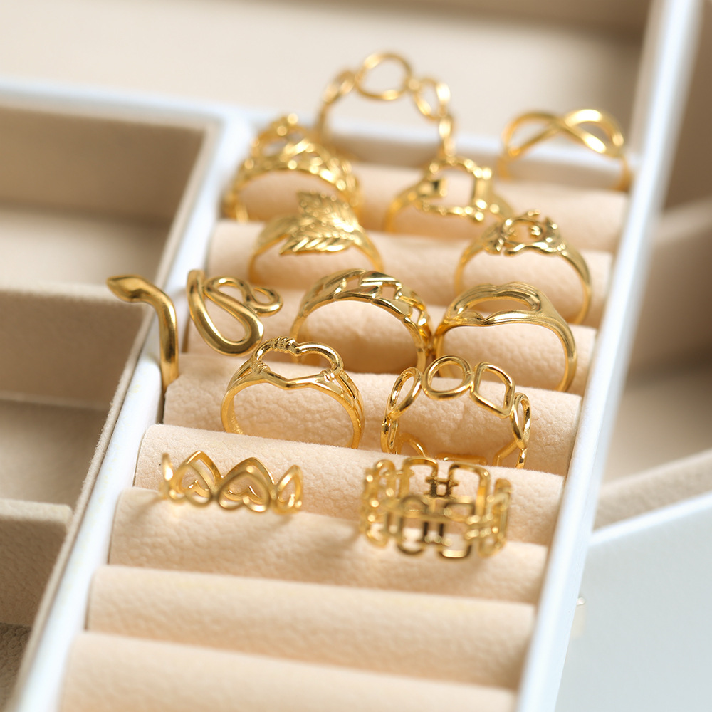 Simple Style Leaves Snake Titanium Steel Plating Open Ring 1 Piece