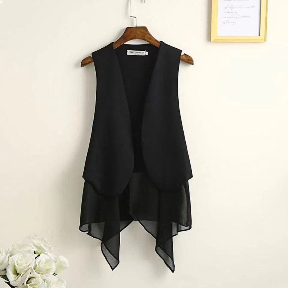 2026 New Summer Irregular Chiffon Vest for Women, Thin Korean Style Sleeveless Vest, Outerwear Waistcoat Top
