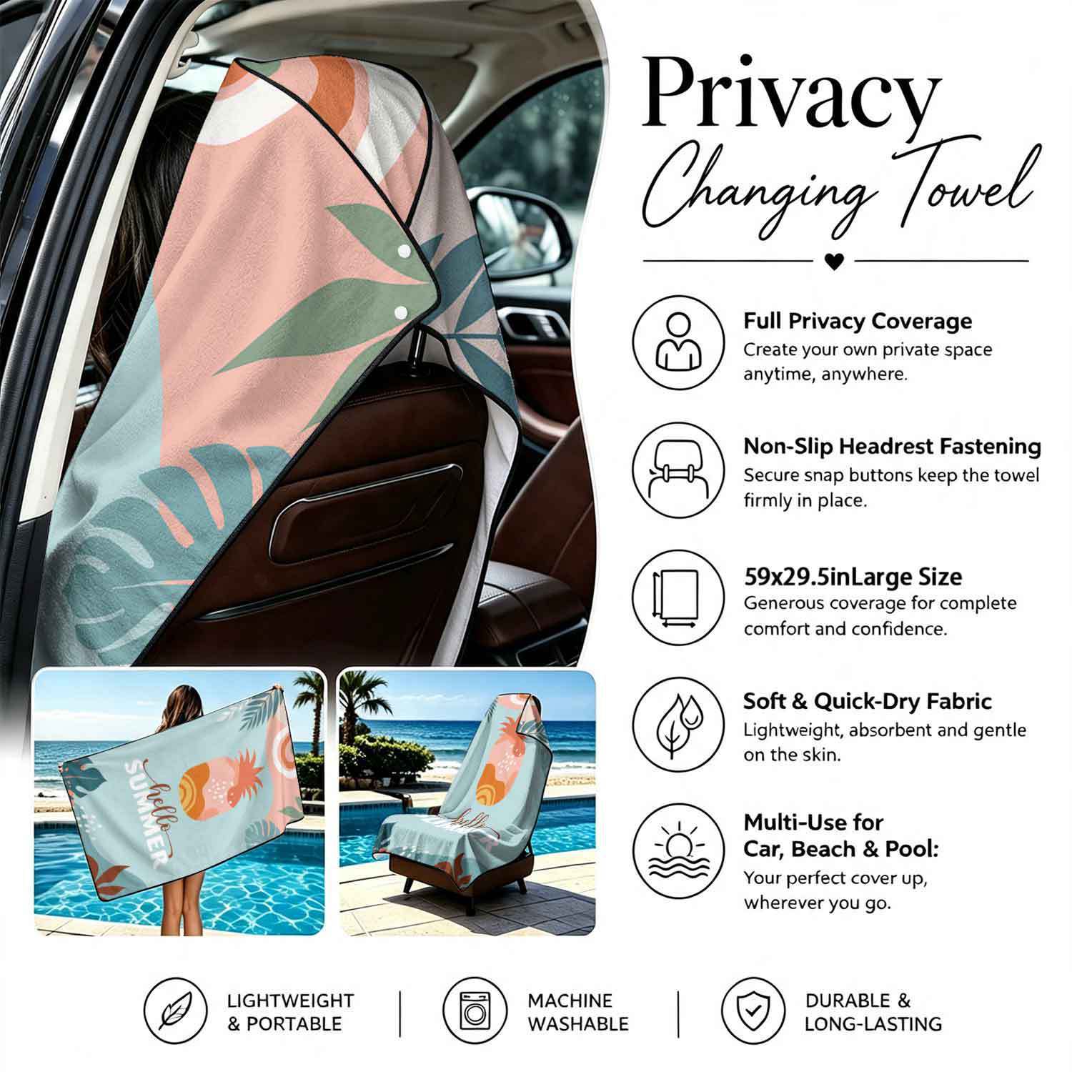 Summer bath towel and car seat cover 2-in-1, ultra-fine fiber outdoor beach and car dual-use universal seat cushion