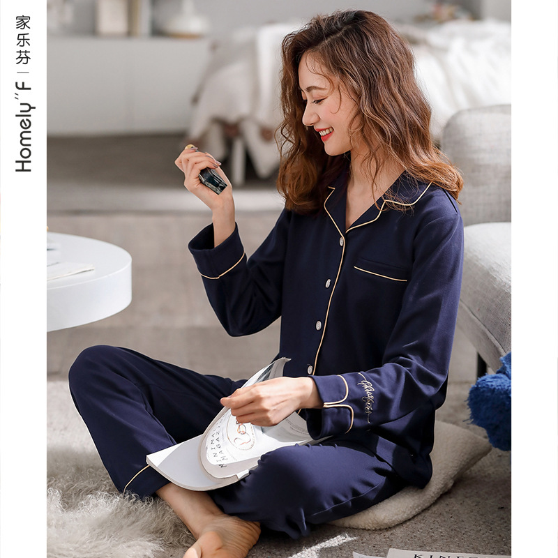 Pijamas de primavera y otoño de las mujeres 100% algodón de manga larga ropa para el hogar otoño e invierno de las mujeres traje de talla grande delgada