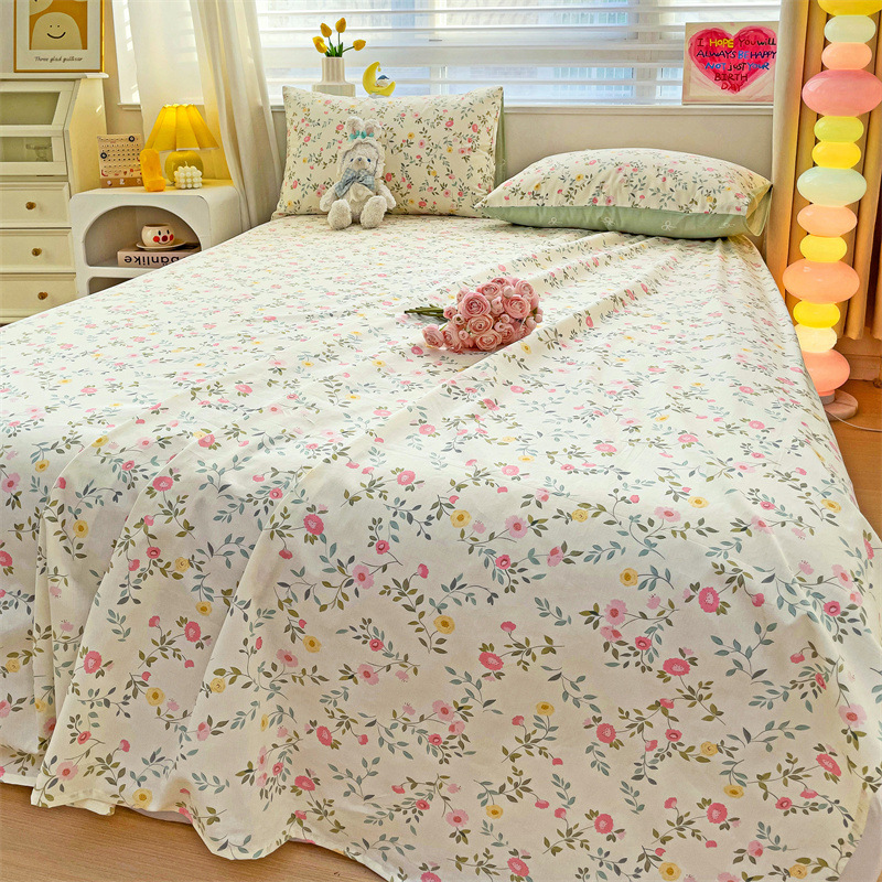 2025 nueva sábana de algodón fresco pequeña pieza individual 100 algodón dormitorio de estudiantes cama individual funda de almohada de tres piezas 2