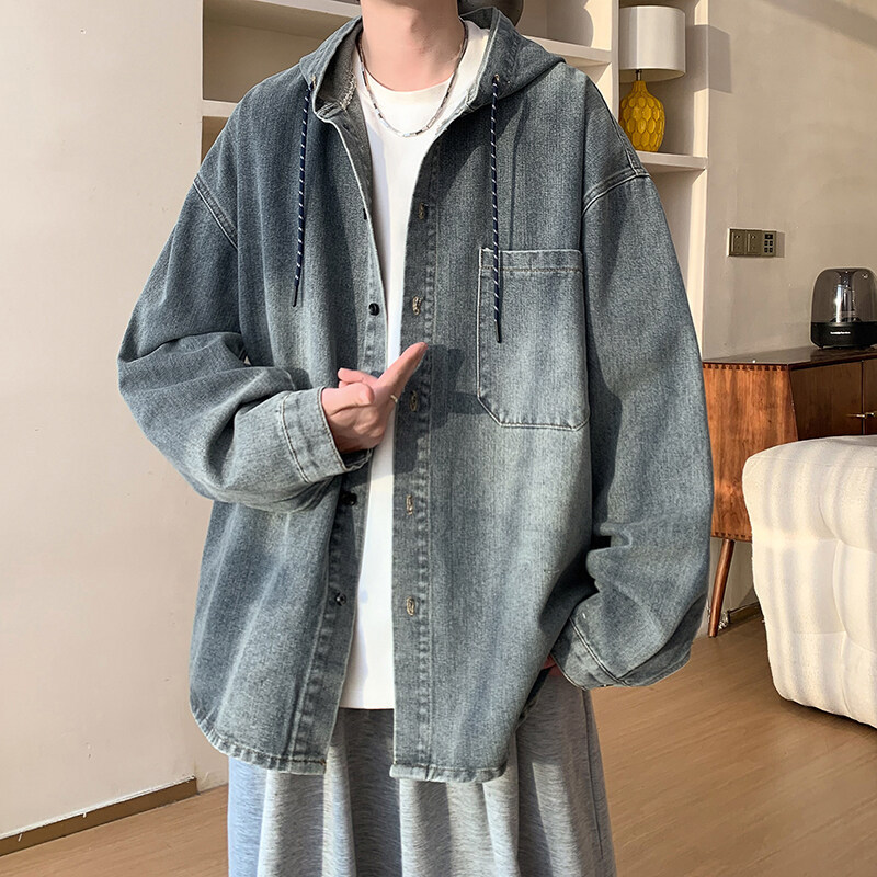 Cross Border Hooded Denim Jacket Boy Trendy Handsome Crock Jacket 15 Years Old Teen Top Junior Senior high school Student