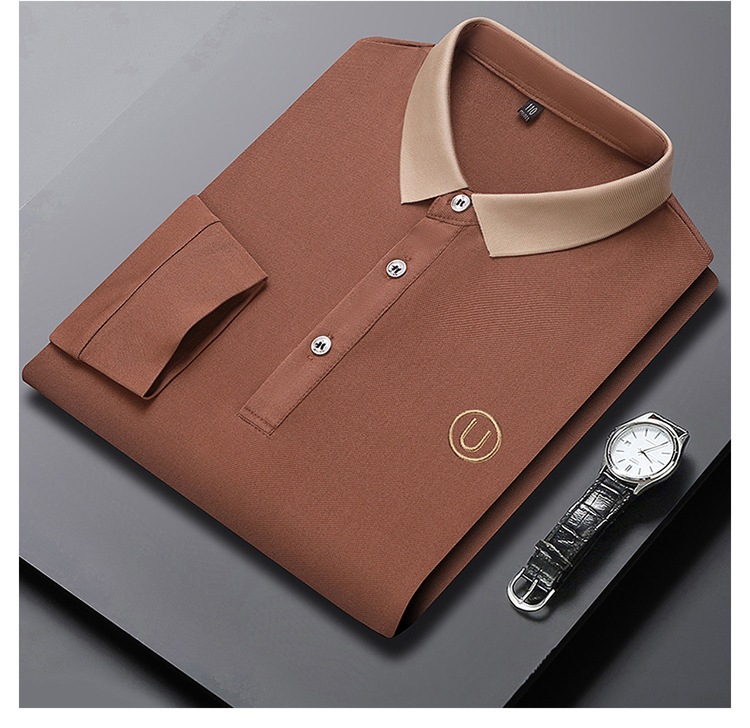 Polo de manga comprida para homem em algodão casual_voghion.com