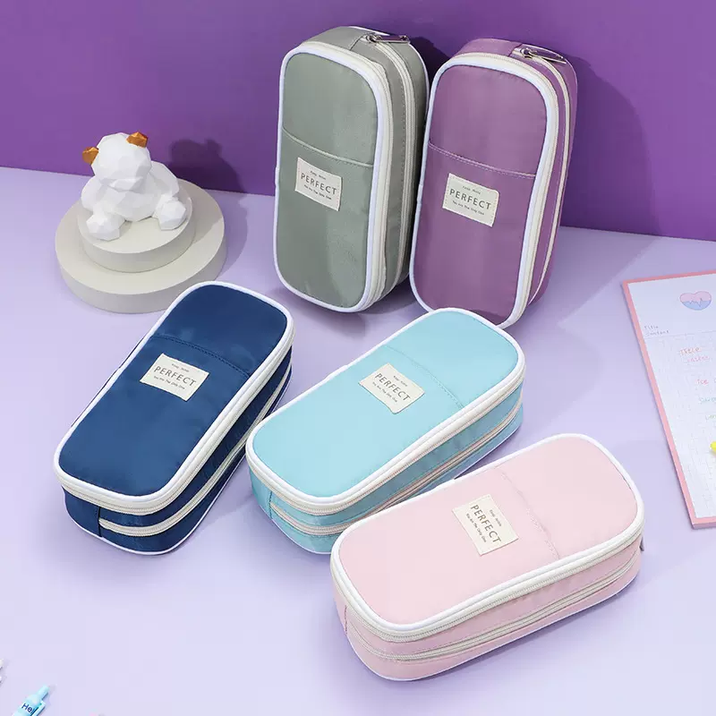 亚马逊双层马卡龙复合布笔袋ins风大容量日韩风格学生多功能笔盒