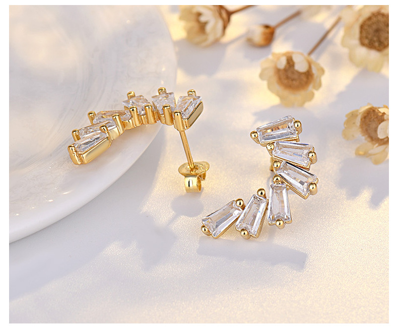 14K Gold Plated Plating Material 1 Pair Simple Style Square Plating Inlay Copper Zircon 14k Gold Plated Ear Studs