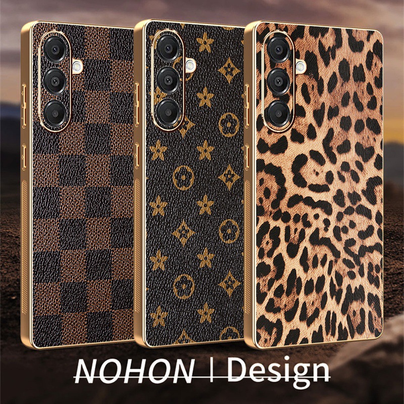 Suitable for Samsung A72 All-Inclusive Fine Hole A17 Leopard Print A42 A07 Mobile Phone Case A55 Electroplated Soft Rubber Edge Checkered A7