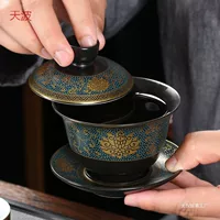 Dde оптовая классическая черная керамическая чашка чашка чая большая творческая риска золотая чашка чая кунг-фу чайная тарелка три таланта крышка
