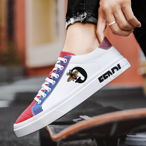 Fashionable and personalized trendy shoes European station casual British sneakers color-blocked leather trendy four-season summer breathable soft leather men's shoes