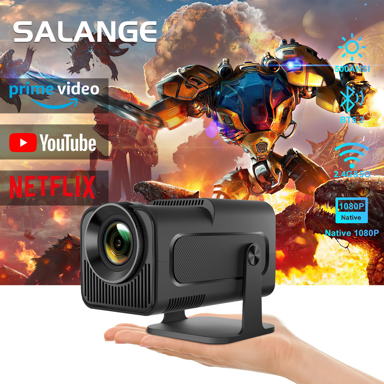 Mini hyproyector transfronterizo Android 11,0 HD 1080p de cine en casa proyector de teléfono móvil portátil