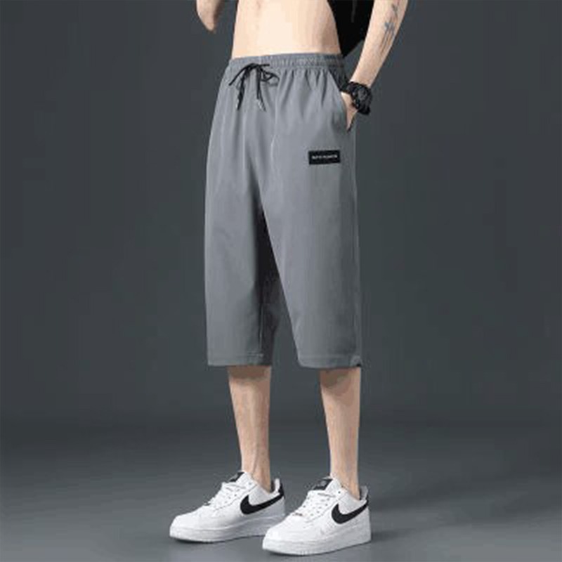 Summer Solid Color Loose Trendy Casual Pants Youthful Fashion Cropped Pants New Trendy Men's Lightweight Sports Pants