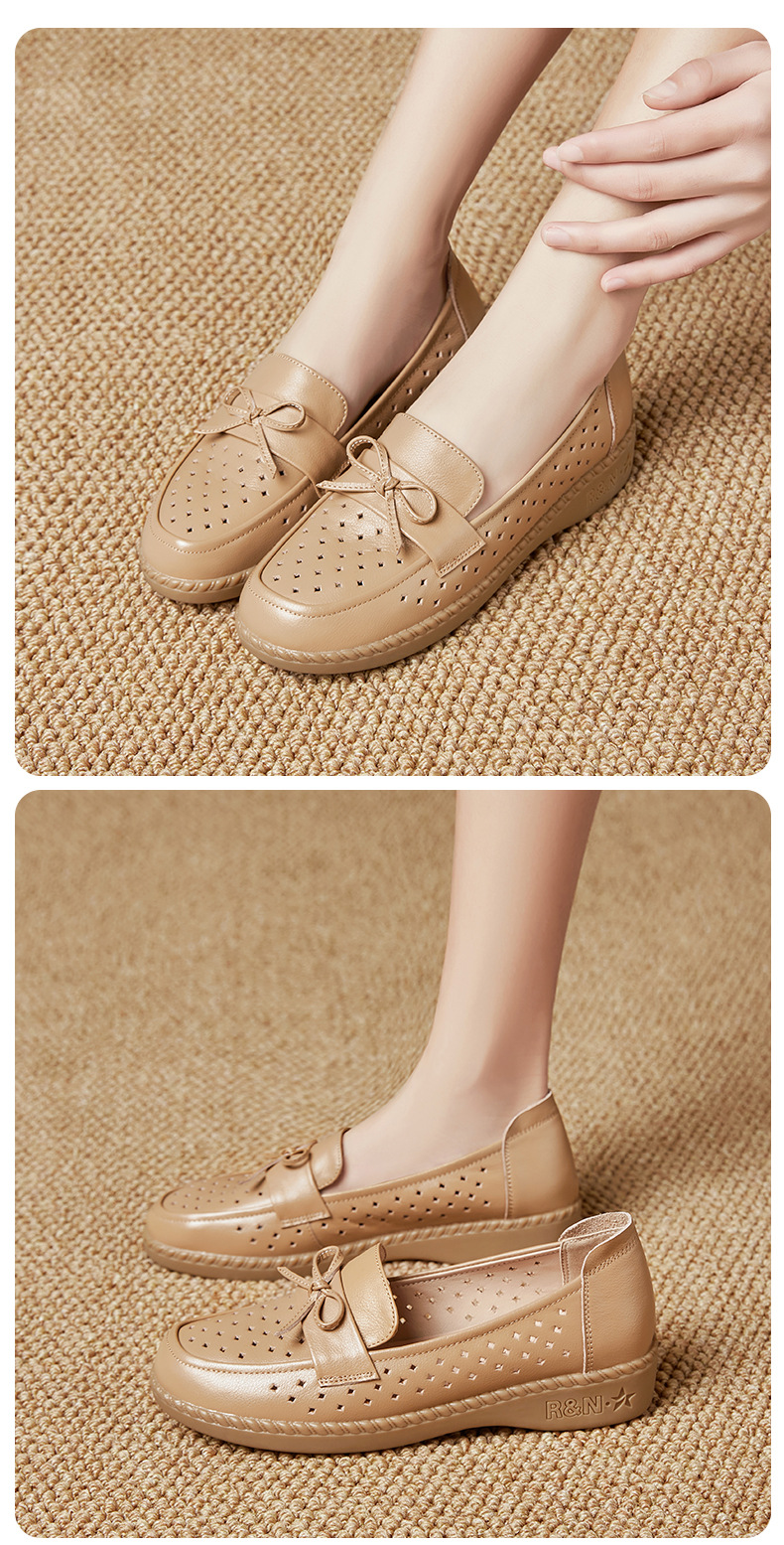 Sandal nữ đế bệt da bò thật thoáng khí mùa hè — Đỏ rượu chi tiết 18
