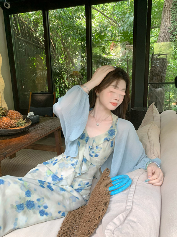 EIA Yiyao [南フランスの境界] レトロな気質の花柄ドレス女性の夏フレンチスリムフリルロングスカート|undefined