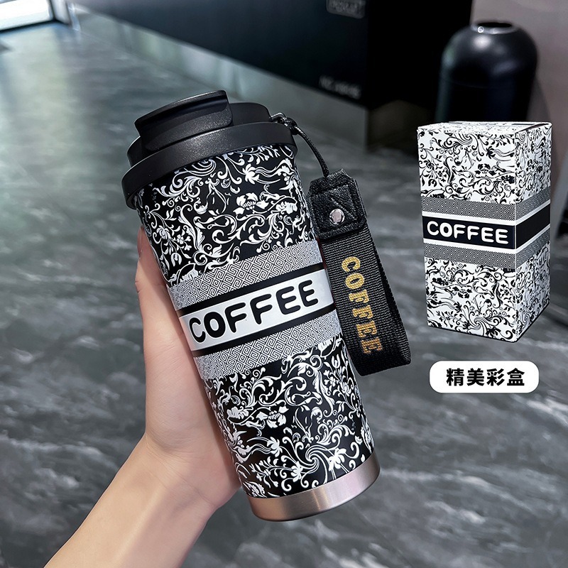 カスタマイズされたスズランコーヒーカップ、見栄えの良い316ステンレス鋼魔法瓶カップ、持ち運び用ロープ付き、屋外ポータブルストローカップ|undefined