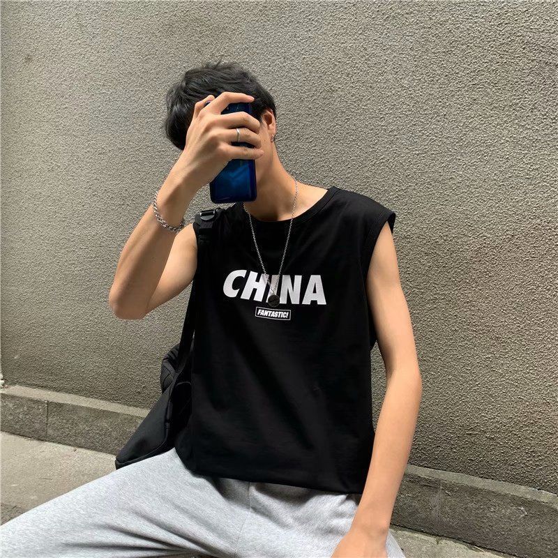 Chaleco chaleco personalidad de los hombres de moda hip hop camiseta sin mangas suelta marca de moda ins deportes de verano manga corta ropa exterior