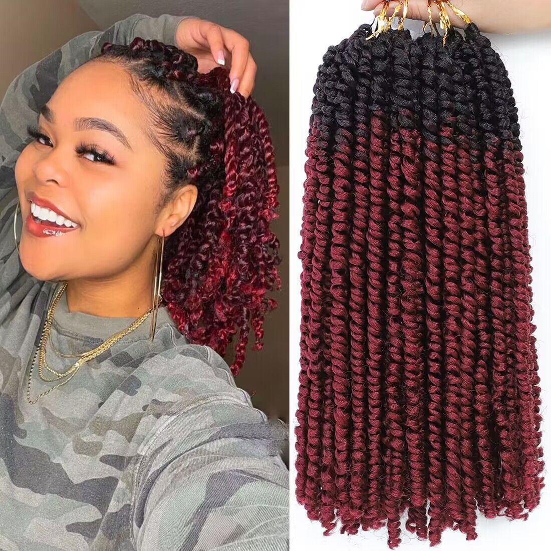 Pre-torcido Pasión Twist Crochet Trenzas Peluca de pelo doble hilo Pasión