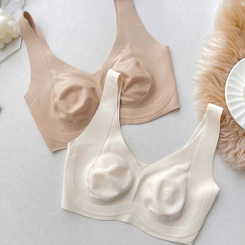 Upgraded W-Shaped Pull-up Anti-sagging Ultra-thin Vest-type Large Chest Display Small Underwear Women's Non-steel Ring Wide Shoulder Strap Bra