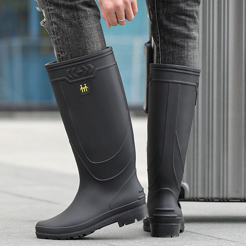 Men's Waterproof Rain Boots with Fleece Insulation, High-Cut, Anti-Slip, Durable Work Safety Fishing Long Boots
