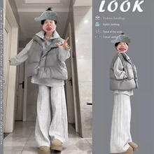 冬季小香风韩系穿搭女新款时尚减龄棉服马甲针织衫休闲裤三件套装