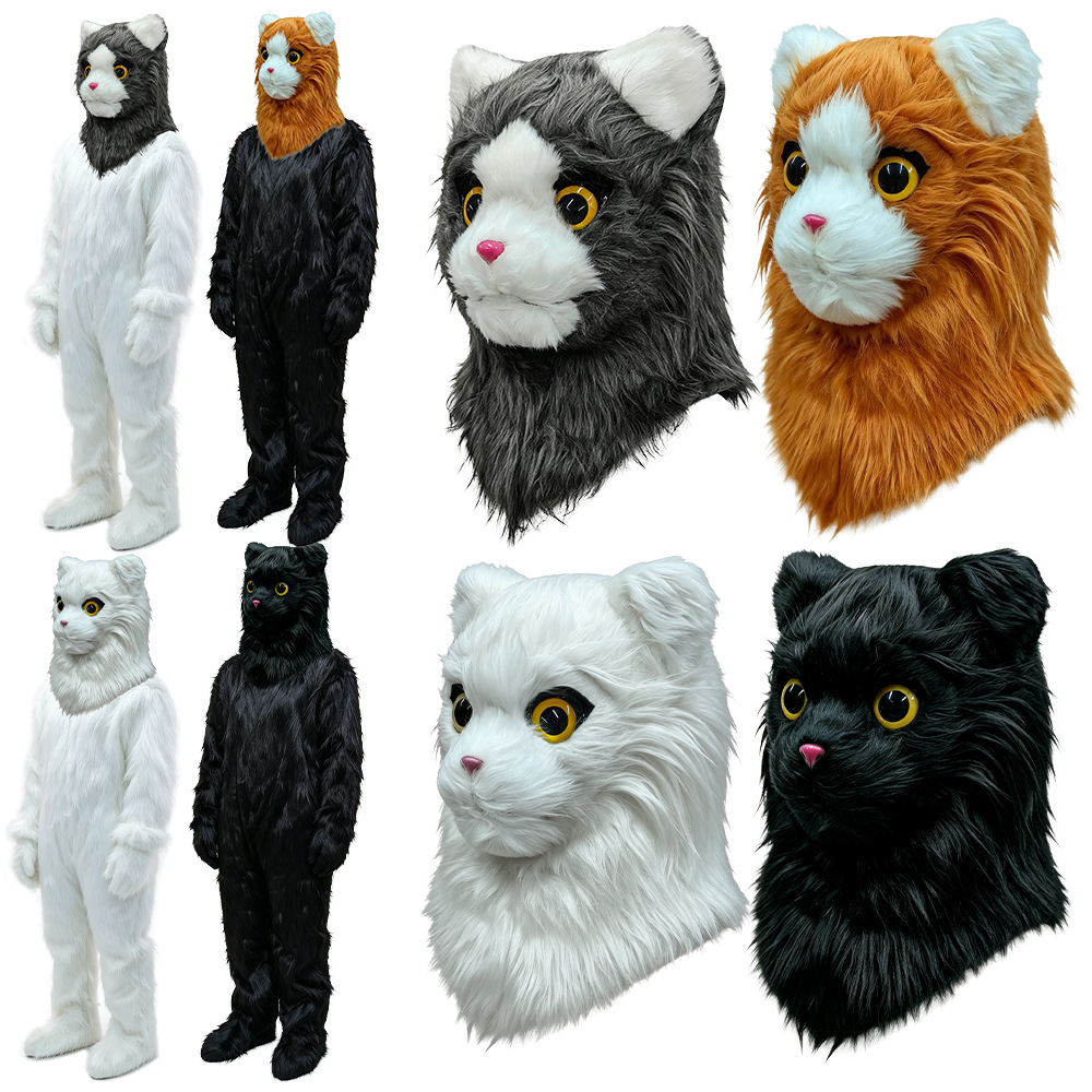 Máscara divertida de gato con boca abierta, accesorio para disfraz de Halloween, máscara con boca móvil, accesorio para actuaciones.