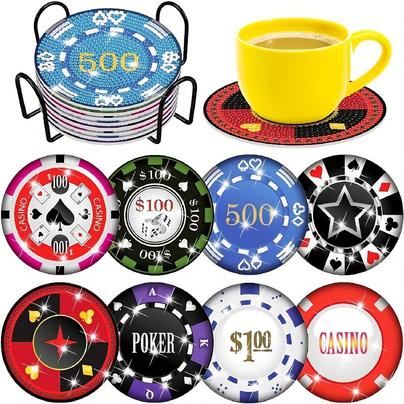 Ventas transfronterizas calientes de 8 piezas de conjunto de cojín de taza de arte de diamante, con soporte, pequeño conjunto de pintura de diamante, adecuado para adultos