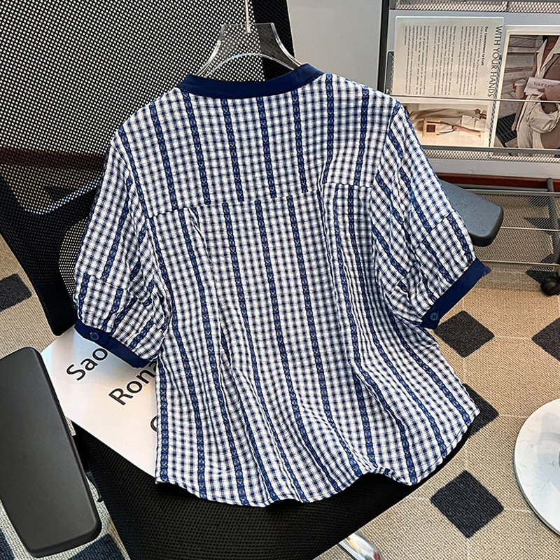 设计感格子衬衫短袖女士上衣夏薄款轻奢高级夏季新款爆款超火减龄|undefined