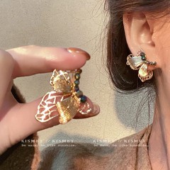 金色羽翼~新中式复古流金蝴蝶耳钉女气质轻奢小众前后戴耳环耳饰