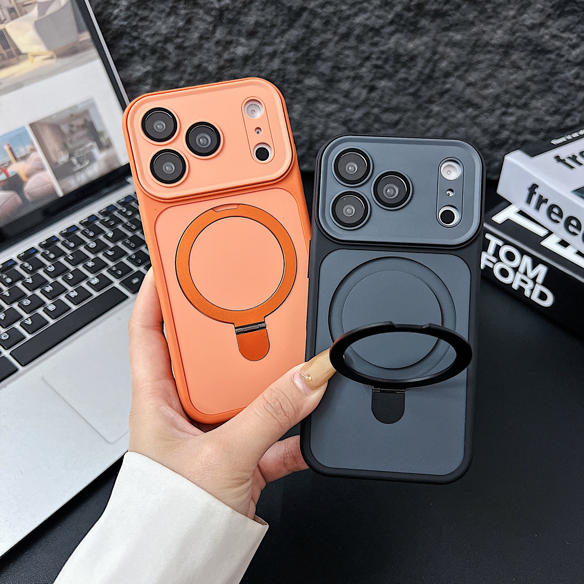 Iphone17 Mobile Phone Case with Stand, Skin-Like Magnetic Stand Protective Case Suitable for Apple 17Promax Anti-Fall Cover