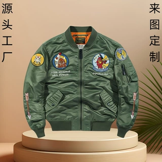 外贸定制宽松夹棉飞行员夹克衫男拉链贴袋刺绣立领棒球服外套